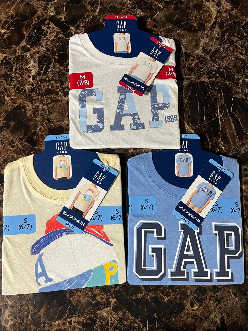 GAP Kids Multi-Pack Graphic Tees in White, Light Blue & Cream